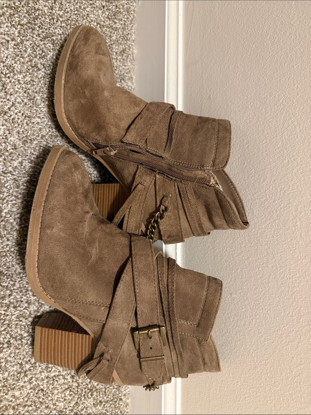 Women's Brown Suede Ankle Booties with Buckle Accent size 8